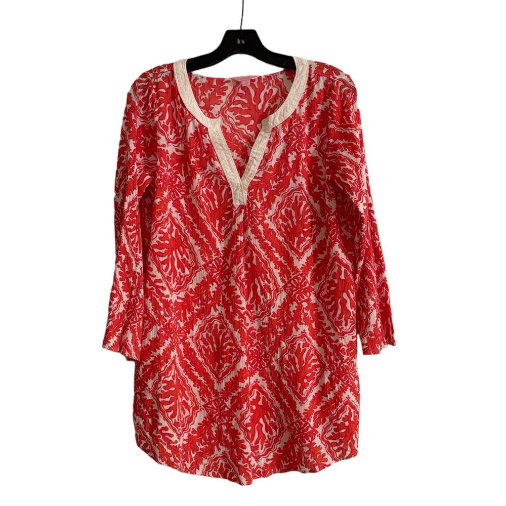 LILLY PULITZER Coral Print Long Sleeve Swimsuit Cover Up